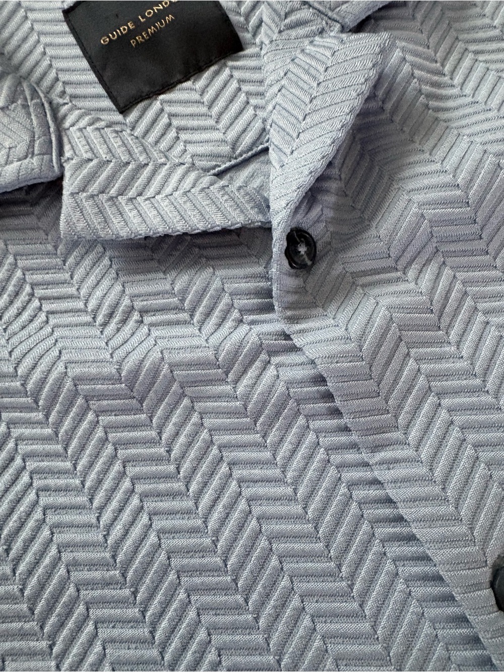 Men's Light Blue Short-Sleeve Button-Down Shirt — Modern Chevron Pattern - Picture 4 of 11